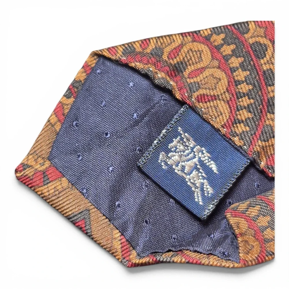 VTG Burberrys London Men's Silk Medallion Necktie Brown‎ Red Blue USA